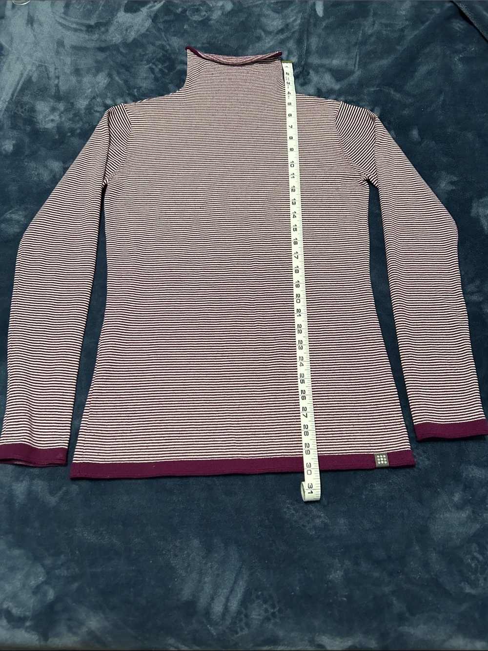 Title nine Burgundy and White Striped Turtleneck Sweater